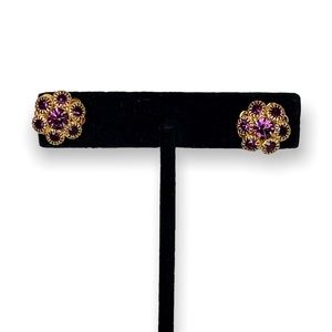 Swarovski Crystal Purple Flower Cluster Post Earrings Gold Overlay